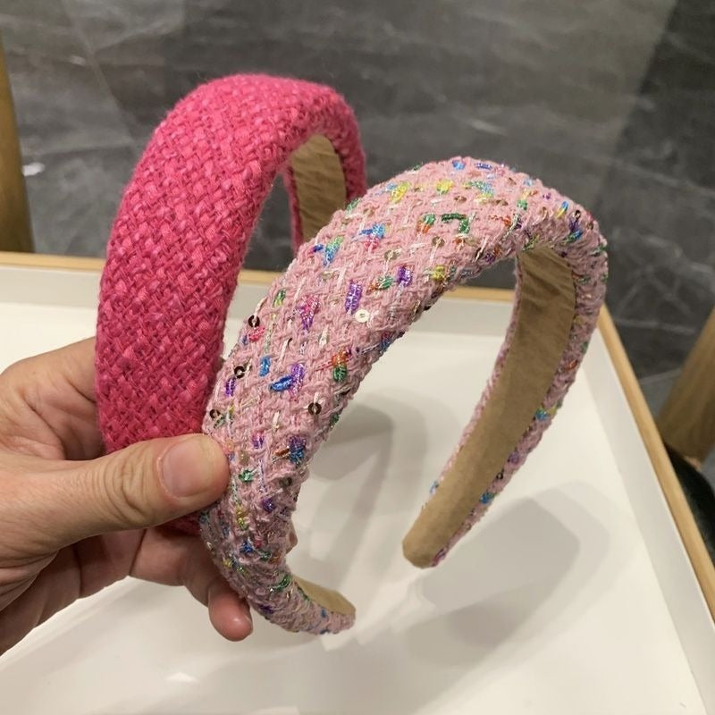 Wholesale pink fabric high skull plaid headband